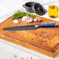 Cuchillos Shinrai - Juego de 6 cuchillos de zafiro con estampado de Damasco + Bloque para cuchillos Juego de cuchillos giratorios con bloque Cuchillos Shinrai