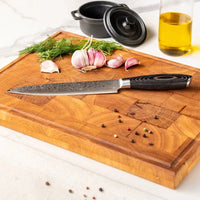 Couteaux Shinrai - Coffret de 6 couteaux en bois Damas Pakka + bloc à couteaux - Couteaux Shinrai découpés à l'emporte-pièce