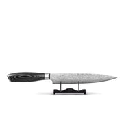 Couteaux Shinrai - Coffret complet en bois de Damas Pakka - Ensemble de couteaux complet avec bloc, planche à découper et pierre à aiguiser