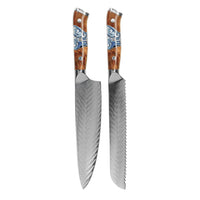 Cuchillos Shinrai - Juego de cuchillos de Damasco Eclipse de 2 piezas - Cuchillo de chef + Cuchillo para pan Juego de cuchillos Shinrai
