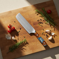 Cuchillos Shinrai - Juego de cuchillos de Damasco Eclipse de 4 piezas - Cuchillo de chef + Nakiri + Santoku + Cuchillo para pan Juego de cuchillos Shinrai