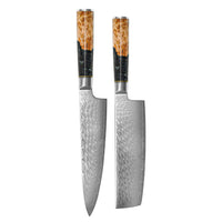 Cuchillos Shinrai - Juego de cuchillos de Damasco de 2 piezas con acabado epoxi y ónix - Juego de cuchillo de chef + cuchillo nakiri Shinrai Knives