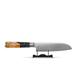 Shinrai Japón - Cuchillo Santoku Damasco Epoxi Onyx 18 cm Shinrai Knives - Epoxy Onyx 2-delige Damascus Messenset - Koksmes + Santoku mes Messenset Shinrai Knives