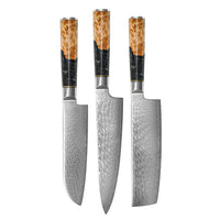 Shinrai Knives - Juego de 3 cuchillos de Damasco Epoxy Onyx - Cuchillo de chef + Nakiri + Santoku Shinrai Knives