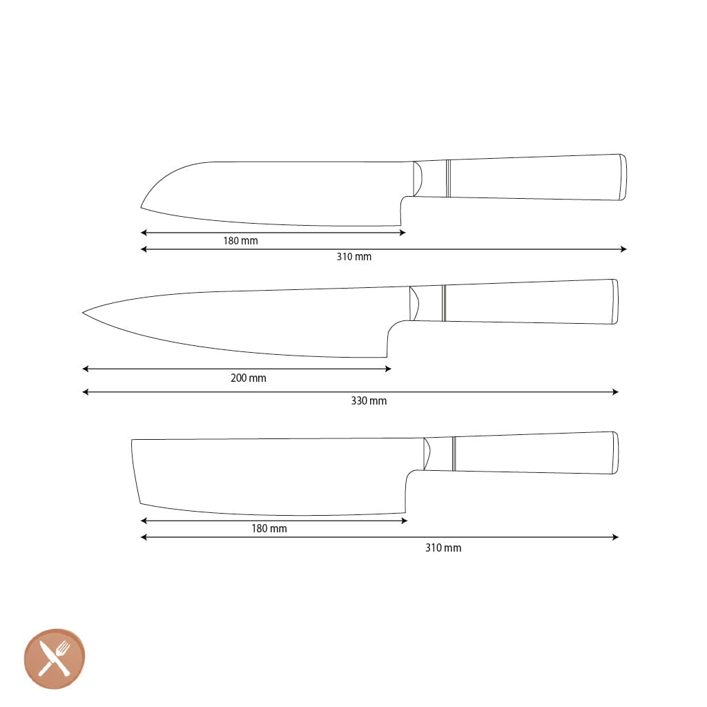 Shinrai Knives - Juego de 3 cuchillos de Damasco Epoxy Onyx - Cuchillo de chef + Nakiri + Santoku Shinrai Knives