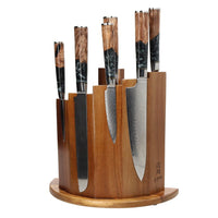 Shinrai Knives - Juego de 6 cuchillos de Damasco Epoxy Onyx + Bloque magnético para cuchillos Scalae - Juego de cuchillos de madera de acacia con bloque Shinrai Knives