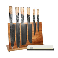 Shinrai Knives - Juego de 6 cuchillos Epoxy Onyx + Bloque para cuchillos + Piedra de afilar Juego de cuchillos con bloque y piedra de afilar Shinrai Knives