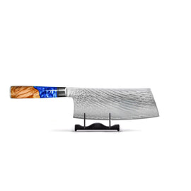 Shinrai Japan - Cuchillo Chef Chino Damasco Epoxi Zafiro 19 cm Shinrai Knives - Epoxy Sapphire 3-delige Damascus Messenset - Koksmes + Nakiri + Santoku Messenset Shinrai Knives