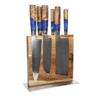 Shinrai Knives - Juego de 6 cuchillos Epoxy Sapphire + Bloque de cuchillos de doble filo Cito Juego de cuchillos con bloque Shinrai Knives