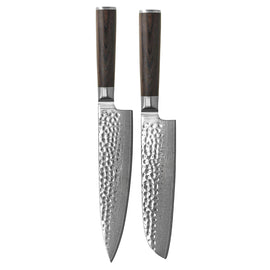 Cuchillos Shinrai - Juego de 2 cuchillos de damasco martillado BR - Cuchillo de chef + Cuchillo Santoku Shinrai Knives - Hammered Damast BR 2-delige Messenset - Koksmes + Santoku mes Messenset Shinrai Knives