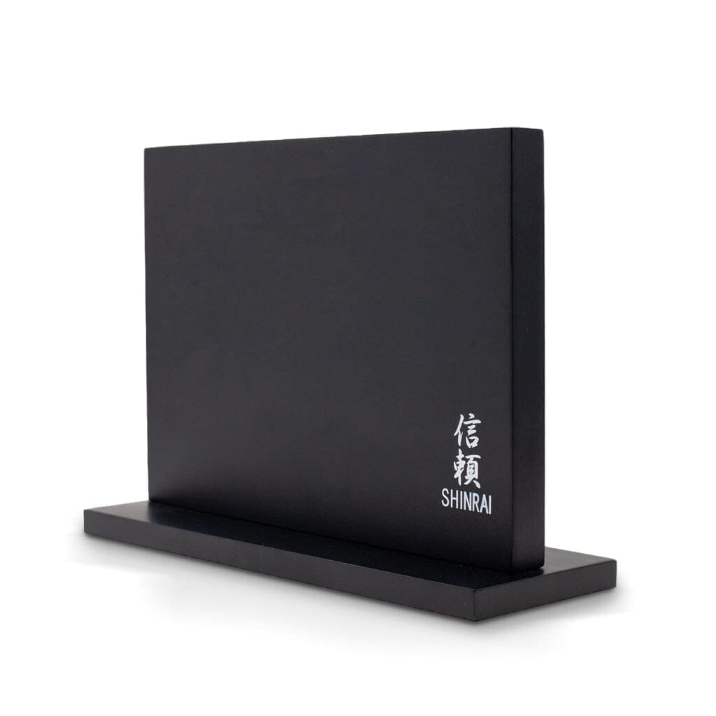 Couteaux Shinrai - Coffret de 5 couteaux en acier damassé martelé BR + bloc magnétique double face - Coffret de couteaux noirs avec bloc Shinrai