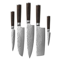 Cuchillos Shinrai - Mega Pack BR de Damasco Martillado - Todo lo que necesitas: Juego de cuchillos con bloque, tabla de cortar y piedra de afilar.