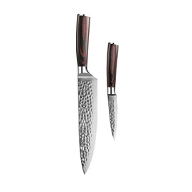 Cuchillos Shinrai - Juego de 2 cuchillos de acero inoxidable martillado - Cuchillo de chef + cuchillo para pelar Shinrai Knives - Hammered RVS 2-delige Messenset - Koksmes + Schilmes Messenset Shinrai Knives