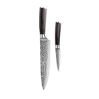 Cuchillos Shinrai - Juego de 2 cuchillos de acero inoxidable martillado - Cuchillo de chef + cuchillo para pelar. Juego de cuchillos Shinrai.