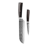 Cuchillos Shinrai - Juego de 2 cuchillos de acero inoxidable martillado - Santoku + cuchillo para pelar.