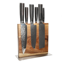 Cuchillos Shinrai - Juego de 6 cuchillos de acero inoxidable martillado + bloque de cuchillos de doble cara Cito Shinrai Knives - Hammered RVS 6-delige Messenset + Messenblok Cito dubbelzijdig Messenset met blok Shinrai Knives