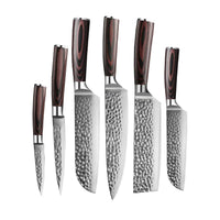 Cuchillos Shinrai - Juego de 6 cuchillos de acero inoxidable martillado + Bloque para cuchillos Juego de cuchillos estampados con bloque Cuchillos Shinrai