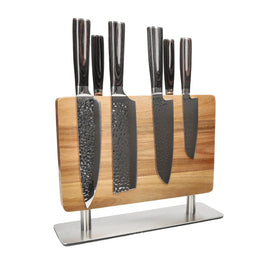 Cuchillos Shinrai - Juego de 6 cuchillos de acero inoxidable martillado + bloque de cuchillos Shinrai Knives - Hammered RVS 6-delige Messenset + Messenblok Stans Messenset met blok Shinrai Knives