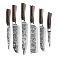 Cuchillos Shinrai - Mega Pack de Acero Inoxidable Martillado - Juego completo de cuchillos con bloque, tabla de cortar y piedra de afilar.