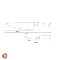 Juego de cuchillos Shinrai - Hikari Damascus de 2 piezas - Cuchillo de chef + cuchillo para pelar.