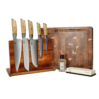 Cuchillos Shinrai - Mega Pack Hikari Damascus - Juego completo de cuchillos con bloque, tabla de cortar y piedra de afilar.