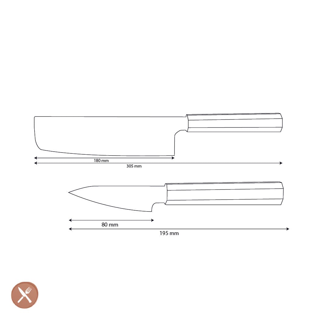 Shinrai Knives - Kigami Exclusive Damascus 2-delige set - Nakiri + Schilmes Messenset Shinrai Knives