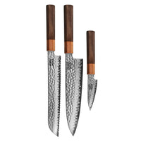Juego de cuchillos Shinrai - Exclusivo Kigami Damascus de 3 piezas - Cuchillo de chef + Cuchillo para pan + Cuchillo pelador Juego de cuchillos Shinrai