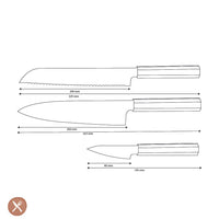 Juego de cuchillos Shinrai - Exclusivo Kigami Damascus de 3 piezas - Cuchillo de chef + Cuchillo para pan + Cuchillo pelador Juego de cuchillos Shinrai