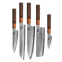 Shinrai Knives - Juego de 5 piezas Damascus exclusivo de Kigami - Cuchillo de chef + Cuchillo para pan + Nakiri + Cuchillo de oficina + Cuchillo de pelar Juego de cuchillos Shinrai Knives