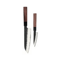 Cuchillos Shinrai - Juego de cuchillos Damasco Kurayami de 2 piezas - Santoku + Juego de cuchillos mondadores Cuchillos Shinrai