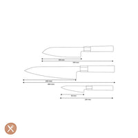 Shinrai Knives - Juego de cuchillos Damasco Kurayami de 3 piezas - Cuchillo de chef + Santoku + Cuchillo pelador Shinrai Knives Juego de cuchillos