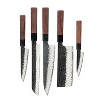 Shinrai Knives - Juego de cuchillos Damasco Kurayami de 5 piezas - Cuchillo de chef + Cuchillo para pan + Nakiri + Cuchillo pelador + Cuchillo para pelar Shinrai Knives Juego de cuchillos