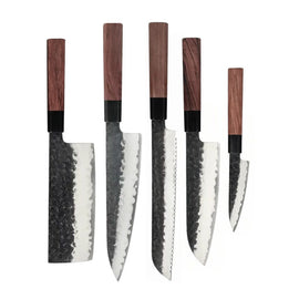 Shinrai Knives - Juego de cuchillos Damasco Kurayami de 5 piezas - Cuchillo de chef + Cuchillo para pan + Nakiri + Santoku + Cuchillo pelador Shinrai Knives - Kurayami 5-delige Damascus Messenset - Koksmes + Broodmes + Nakiri + Santoku + Schilmes Messenset Shinrai Knives