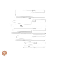Shinrai Knives - Juego de cuchillos Damasco Kurayami de 5 piezas - Cuchillo de chef + Cuchillo para pan + Nakiri + Santoku + Cuchillo pelador Shinrai Knives Knife Set