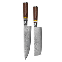 Shinrai Knives - Juego de cuchillos de Damasco de 2 piezas con incrustaciones de Micarta - Juego de cuchillo de chef + cuchillo Nakiri Shinrai Knives