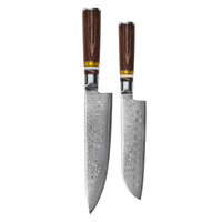 Shinrai Knives - Juego de cuchillos de Damasco de 2 piezas con incrustaciones de Micarta - Juego de cuchillos de chef + cuchillos Santoku Shinrai Knives