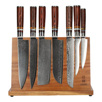 Shinrai Knives - Micarta Jewels 7-delige Damascus Messenset + Magnetisch Messenblok Enkelzijdig Messenset met blok Shinrai Knives