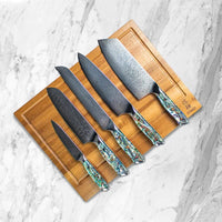Cuchillos Shinrai - Juego de 5 cuchillos con incrustaciones de nácar + Bloque para cuchillos Juego de cuchillos troquelados con bloque Cuchillos Shinrai