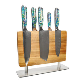 Cuchillos Shinrai - Juego de 5 cuchillos con joyas de nácar + punzón para bloque de cuchillos Shinrai Knives - Parelmoer Jewels 5-delige Messenset + Messenblok Stans Messenset met blok Shinrai Knives