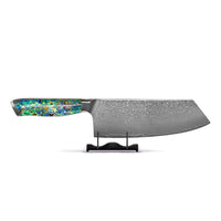 Cuchillos Shinrai - Cuchillo Nakiri de Damasco con incrustaciones de nácar de 20 cm