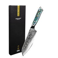 Cuchillos Shinrai - Cuchillo Santoku de Damasco con incrustaciones de nácar, 18 cm, de Shinrai Knives