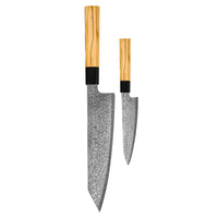 Shinrai Knives - Juego de cuchillos de Damasco Takumi Kaza de 2 piezas - Kiritsuke + cuchillo pelador. Juego de cuchillos Shinrai Knives.