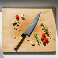 Juego de cuchillos Shinrai - Takumi Kaza de 3 piezas de acero de Damasco - Cuchillo de chef + Cuchillo para pan + Cuchillo pelador. Juego de cuchillos Shinrai.