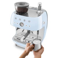 Smeg - Cafetera espresso | Azul pastel | Años 50 | Cafetera espresso manual con molinillo integrado Cafetera espresso manual Smeg