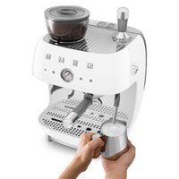 Smeg - Cafetera espresso | Blanca | Años 50 | Cafetera espresso manual con molinillo de café integrado Cafetera espresso manual Smeg