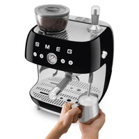 Smeg - Cafetera espresso | Negra | Años 50 | Cafetera espresso manual con molinillo de café integrado Cafetera espresso manual Smeg
