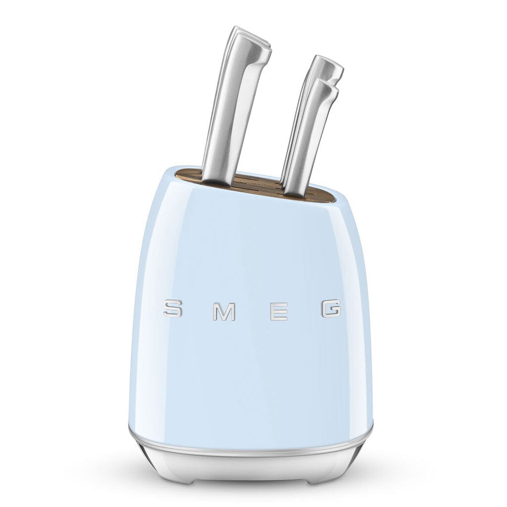 SMEG - Bloque de cuchillos con 6 cuchillos Azul pastel Juego de cuchillos con bloque Smeg