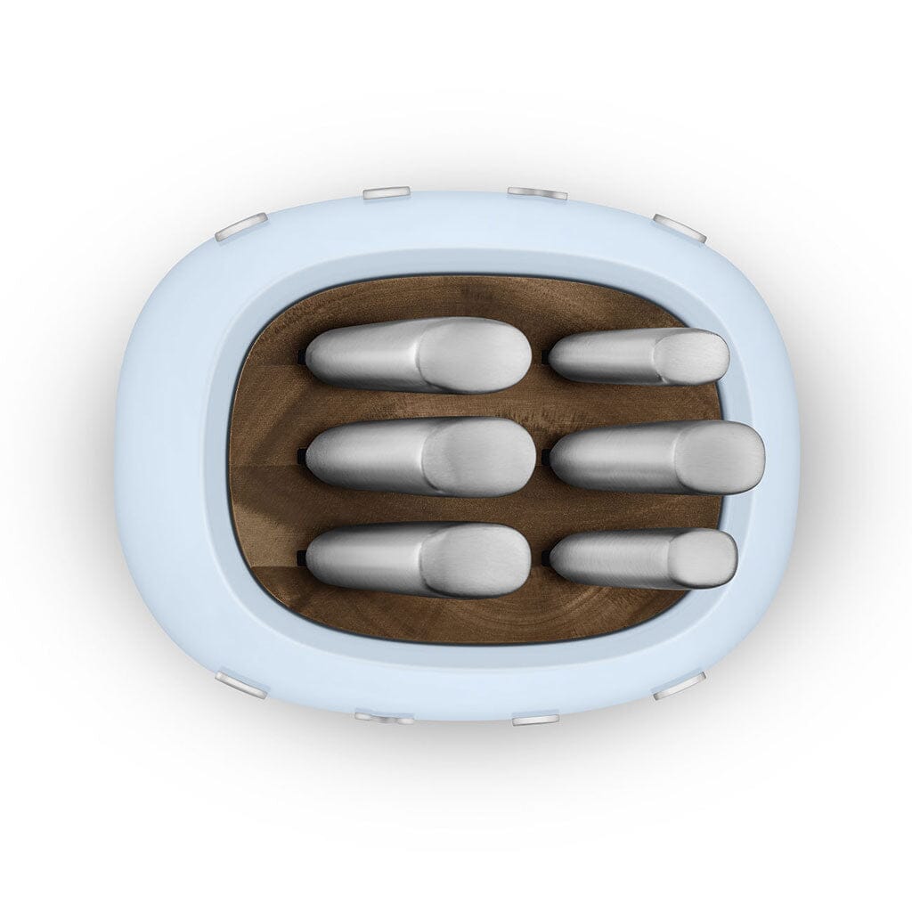 SMEG - Bloque de cuchillos con 6 cuchillos Azul pastel Juego de cuchillos con bloque Smeg