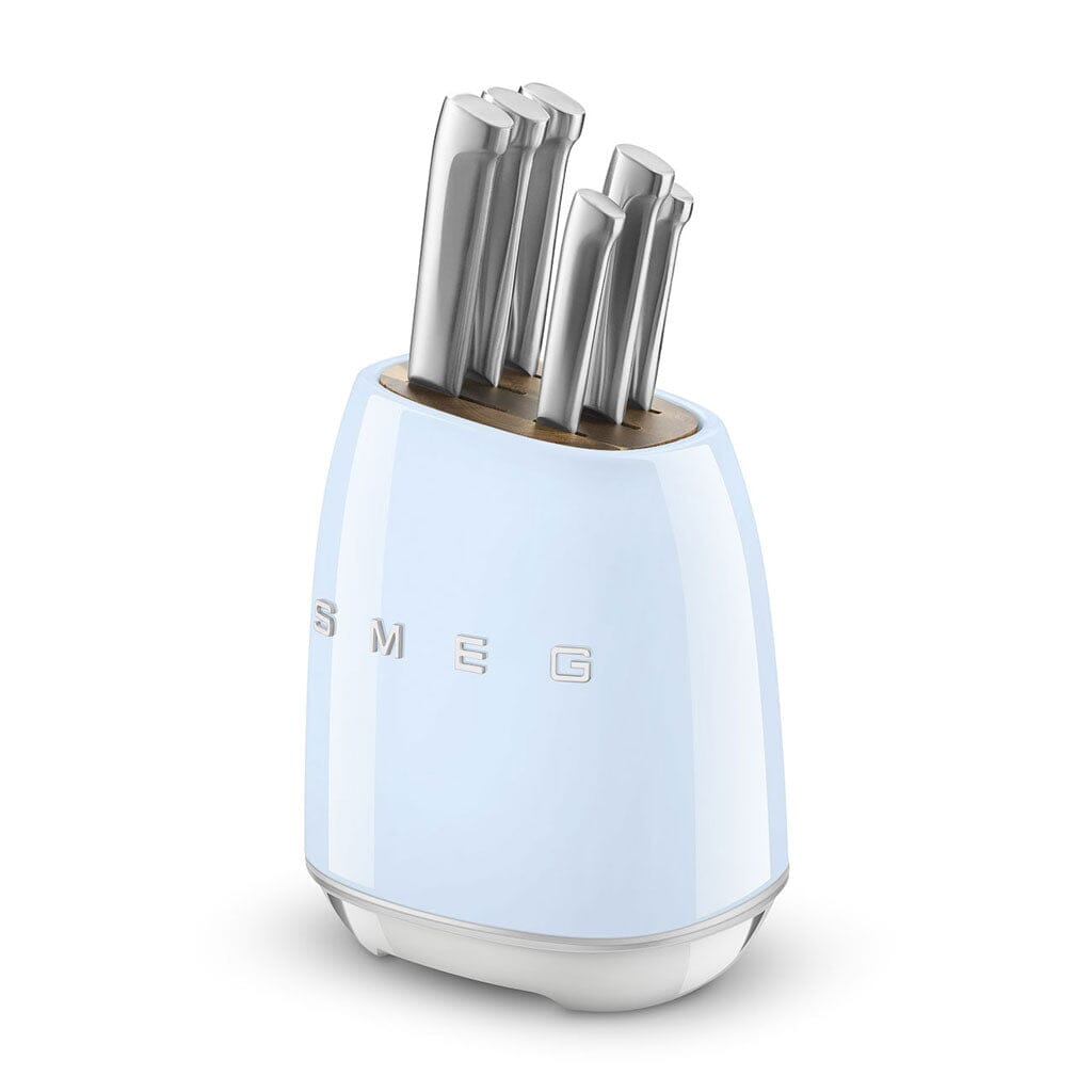 SMEG - Bloque de cuchillos con 6 cuchillos Azul pastel Juego de cuchillos con bloque Smeg