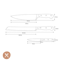 Wüsthof - Juego de cuchillos Classic Ikon de 3 piezas - Cuchillo de chef + Cuchillo para pan + Cuchillo pelador Juego de cuchillos Wüsthof